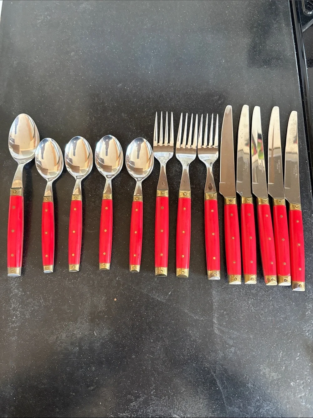 Vintage Red Enamel Stainless Steel Flatware made in Japan